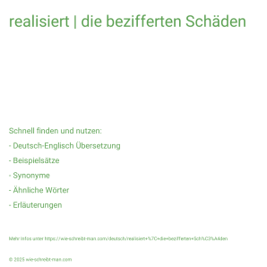 Wie schreibt man realisiert | die bezifferten Schäden? Bedeutung, Synonym, Antonym & Zitate.