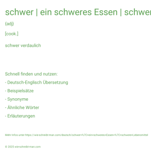 Wie schreibt man schwer | ein schweres Essen | schwere Lebensmittel? Bedeutung, Synonym, Antonym & Zitate.