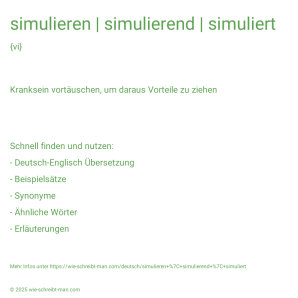 Wie schreibt man simulieren | simulierend | simuliert? Bedeutung, Synonym, Antonym & Zitate.