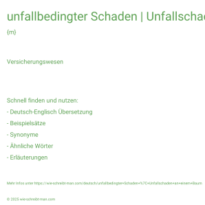 Wie schreibt man unfallbedingter Schaden | Unfallschaden an einem Baum? Bedeutung, Synonym, Antonym & Zitate.