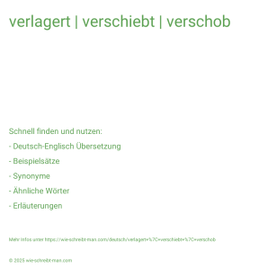 Wie schreibt man verlagert | verschiebt | verschob? Bedeutung, Synonym, Antonym & Zitate.