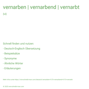 Wie schreibt man vernarben | vernarbend | vernarbt? Bedeutung, Synonym, Antonym & Zitate.