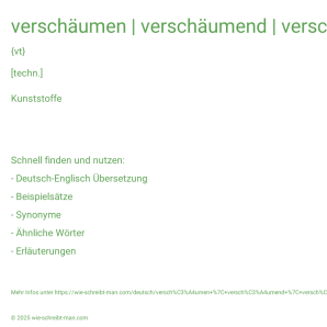 Wie schreibt man verschäumen | verschäumend | verschäumt? Bedeutung, Synonym, Antonym & Zitate.