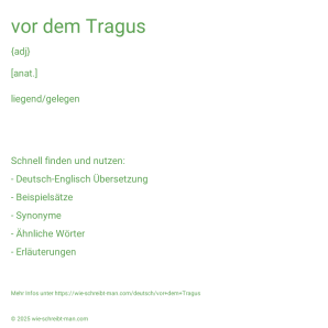 Wie schreibt man vor dem Tragus? Bedeutung, Synonym, Antonym & Zitate.
