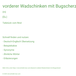 Wie schreibt man vorderer Wadschinken mit Bugscherzel? Bedeutung, Synonym, Antonym & Zitate.