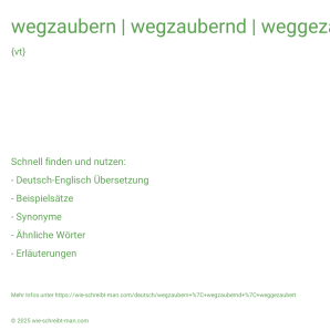 Wie schreibt man wegzaubern | wegzaubernd | weggezaubert? Bedeutung, Synonym, Antonym & Zitate.