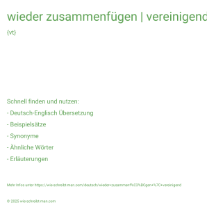 Wie schreibt man wieder zusammenfügen | vereinigend? Bedeutung, Synonym, Antonym & Zitate.